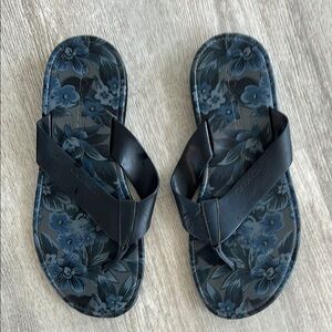 Coach Blue Leather Floral Sandals with Navy Straps